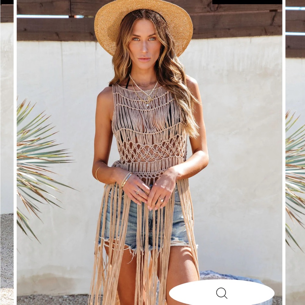 GYPSY BOHEME CROCHET FRINGE TOP - MOCHA